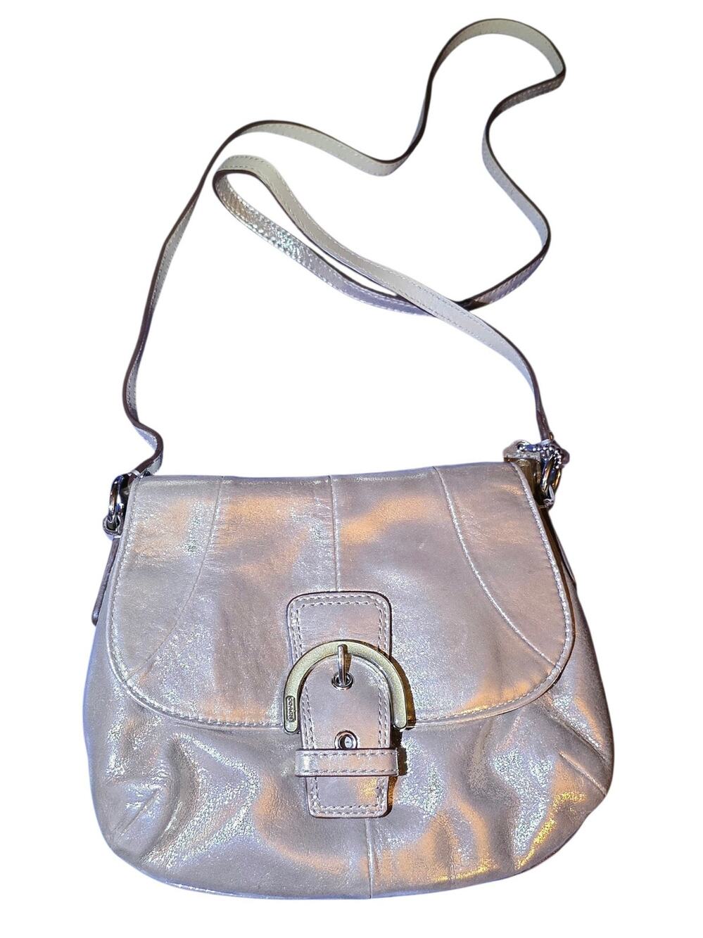 EUC VINTAGE Y2K COACH SOHO BUCKLE FLAP LEATHER CROSSBODY BAG METALLIC GOLD